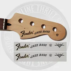 FENDER JAZZ BASS WATERSLIDE GUITAR HEADSTOCK DECALS WITH CS LOGO (SET OF 2)