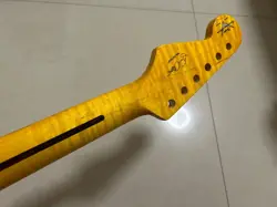 22 FRET STRAT ELECTRIC GUITAR NECK YELLOW GLOSS FLAME MAPLE FOR DIY FENDERS