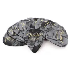 FENDER CELLULOID MEDIUM PICKS, BLACK MOTO, 351 SHAPE, PACK OF 12