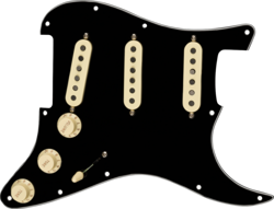 FENDER PRE-WIRED STRAT PICKGUARD, TEX-MEX SSS - BLACK 11 HOLE PG