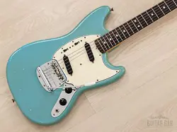 1965 FENDER MUSTANG VINTAGE OFFSET GUITAR DAPHNE BLUE SLAB BOARD W/ CASE