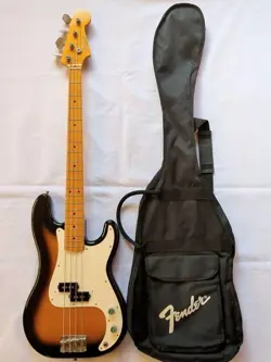 FENDER JAPAN PRECISION BASS SUNBURST PB57 ELECTRIC BASS GUITAR USED W/ GIG BAG