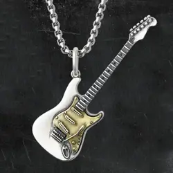 FENDER STRATOCASTER STAINLESS STEEL USA ELECTRIC GUITAR SILVER GOLD PENDANT