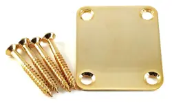 GOLD NECK PLATE & SCREWS FOR FENDER OR SQUIER STRATOCASTER TELECASTER