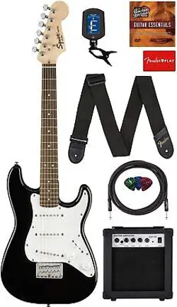 FENDER 3/4 SIZE KIDS MINI STRAT ELECTRIC GUITAR LEARN-TO-PLAY BUNDLE W/ AMP, ...