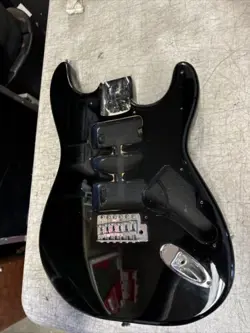 2004 FENDER SQUIER STRAT STARCASTER BODY W/BRIDGE - LUTHIER . BLACK, HSH ROUT