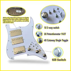 HHH PREWIRED GUITAR STRAT PICKGUARD SET,ALNICO 5 HUMBUCKER PICKUPS FOR FENDER ST