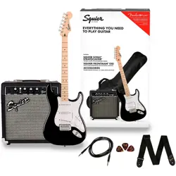 SQUIER SONIC STRATOCASTER ELECTRIC GUITAR PACK WITH FENDER FRONTMAN 10G AMP BLAC