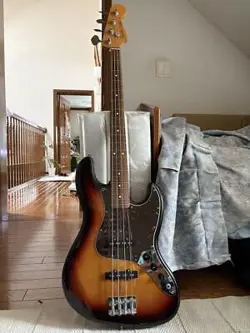 FENDER JAPAN JAZZ BASS ELECTRIC GUITAR WITH SOFT CASE, USED