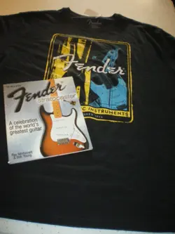 FENDER GUITAR...T-SHIRT...MAGAZINE...PIN...