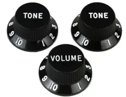 GENUINE FENDER STRATOCASTER BLACK GUITAR CONTROL KNOBS - 2 TONE & 1 VOLUME