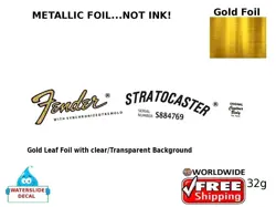 FENDER STRATOCASTER GUITAR DECAL FOIL WATERSLIDE LOGO HEADSTOCK 32G