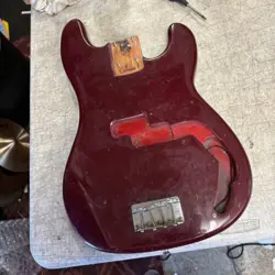 2000 FENDER SQUIER PRECISION BASS BODY RED W/ BRIDGE, LUTHER PARTS