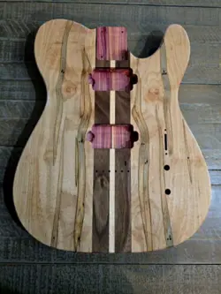TELECASTER-STYLE GUITAR BODY, AMBROSIA MAPLE AND WALNUT ON EASTERN RED CEDAR, HH