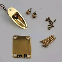 FENDER DELUXE STRATOCASTER GOLD STRAT   HARDWARE NECK PLATE JACK STRAP BUTTONS