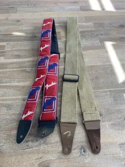 VINTAGE STYLE FENDER ELECTRIC GUITAR STRAP LOT OF 2 TWEED   RED BLUE FREE SHIP