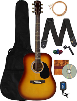 FENDER SQUIER DREADNOUGHT ACOUSTIC GUITAR - SUNBURST BUNDLE WITH GIG BAG, TUNER,