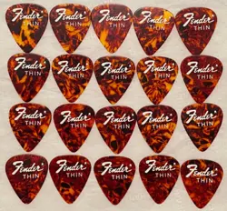 VINTAGE FENDER GUITAR  PICKS -LOT OF  20 FIRE FLAME ITALIAN CELLULOID -THIN