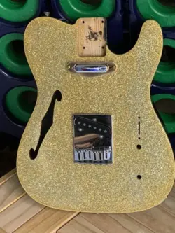 WARMOTH TELECASTER THINLINE GOLD SPARKLE BODY W/FENDER TELE PICKUPS, BRIDGE L@@K