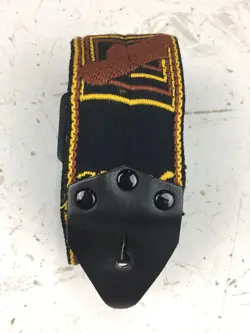 [USED] VTG FENDER MONOGRAMMED GUITAR STRAP (BLACK/YELLOW/BROWN)