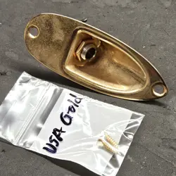 GOLD FENDER USA STRATOCASTER OUTPUT JACK ASSEMBLY + SCREWS - STRAT GUITAR RELIC?