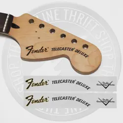 FENDER TELE DELUXE WATERSLIDE GUITAR NECK HEADSTOCK DECALS W/ CS LOGO (SET OF 2)