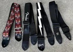 LOT OF 4 GUITAR STRAPS FENDER, WOVEN ACE, GIBSON, ERNIE BALL