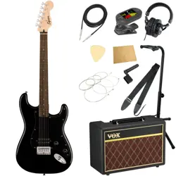 SQUIER BY FENDER SONIC STRATOCASTER HT H LRL BLK WITH VOX AMPLIFIER 11-PIECE BEG