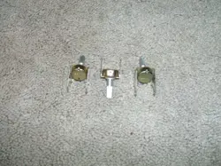 THREE GENUINE FENDER 50KB LINEAR-TAPER SNAP-IN POTENTIOMETERS, D-SHAFT