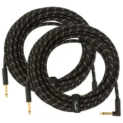 FENDER 25-FOOT DELUXE INSTRUMENT CABLE, STRAIGHT-ANGLED, BLACK TWEED - 2 PACK