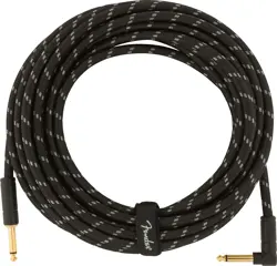 FENDER 25-FOOT DELUXE INSTRUMENT CABLE, STRAIGHT-ANGLE, BLACK TWEED - 1 PACK