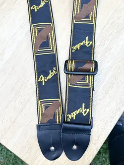 VINTAGE FENDER GUITAR STRAP HARNESS BLACK/BROWN/YELLOW READ