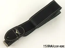 FENDER CUSTOM SHOP STRATOCASTER STRAT LOGO GUITAR STRAP BLACK LEATHER, USED