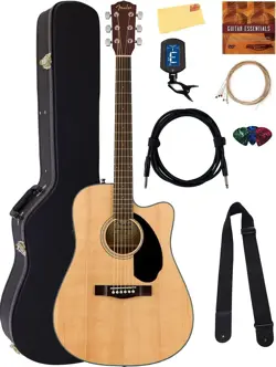FENDER CD-60SCE SOLID TOP DREADNOUGHT ACOUSTIC-ELECTRIC GUITAR, NATURAL BUNDLE 