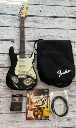 SQUIER BY FENDER STRAT  SERIES ELECTRIC GUITAR - GLOSS BLACK - W/SOFT CASE.