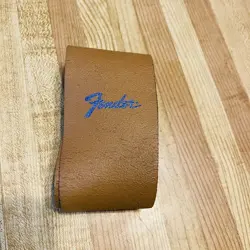 OLD FENDER LEATHER GUITAR STRAP - FENDER LOGO STAMPED IN BLUE WORN BUT COOL!