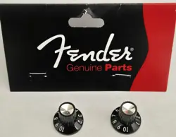2 GENUINE FENDER ROTARY 180 SS AMPLIFIER KNOBS BLACK CHROME 0054419049 FREE SHIP