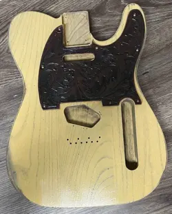 TOOLED LEATHER PICKGUARD FITS FENDER TELECASTER OR TELE STYLE GUITARS