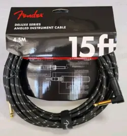 FENDER DELUXE BLACK TWEED GUITAR/INSTRUMENT CABLE, STRAIGHT-RIGHT ANGLE, 15' FT