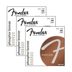 3 SETS PACKS OF FENDER 60L PHOSPHOR BRONZE ACOUSTIC GUITAR STRINGS (12-53)