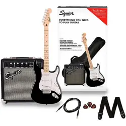 SQUIER SONIC STRATOCASTER ELECTRIC GUITAR PACK WITH FENDER FRONTMAN 10G AMP BLCK