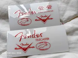2PCS FENDER TELECASTER + STRATOCASTER GUITAR BASS HEADSTOCK RED VINYL UV STICKER