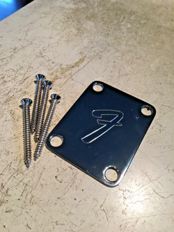 GENUINE FENDER F LOGO CHROME NECK PLATE STRAT STRATOCASTER TELE  W/SCREWS