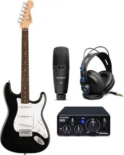 FENDER SQUIER DEBUT SERIES STRATOCASTER, BLACK + PRESONUS AUDIOBOX GO CREATOR BU