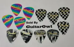 FENDER MEDIUM GUITAR PICKS 351 RAINBOW ZEBRA CHECKERED CELLULIOD MADE IN THE USA