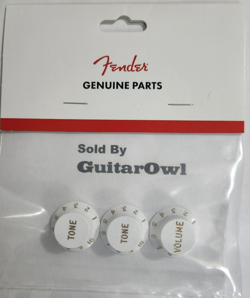 FENDER STRAT WHITE & GOLD GUITAR CONTROL KNOBS MADE IN THE USA 0992035000