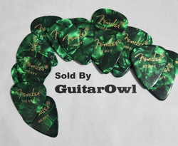 FENDER HEAVY 351 GUITAR PICKS GREEN MOTO CELLULOID 18 PICKS MADE IN THE USA