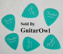 FENDER MEDIUM 351 GUITAR PICKS CALIFORNIA CLEAR SURF GREEN  6 PICKS HARD TO FIND
