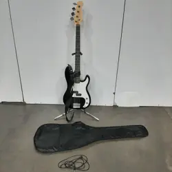 BLACK & WHITE FENDER SQUIER ELECTRIC GUITAR W/ SOFT CASE