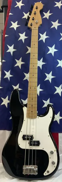 SQUIRE BY FENDER PRECISION BASS BLACK AND WHITE W/ORIGINAL NECK GUITAR